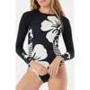 Roxy Pro Surf Long Sleeve Rashguard One-piece Swimsuit In Black Ivory