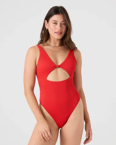 Roxy Rib  Love Knot Peek A Boo One Piece Moderate Swimsuit In Red
