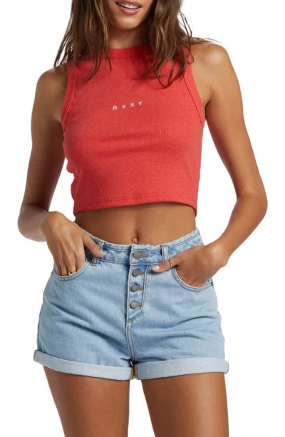 Roxy Roxify Sleeveless Rib Crop Top In Hibiscus