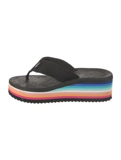 Pre-owned Roxy Rubber Graphic Print Flip Flops In Black
