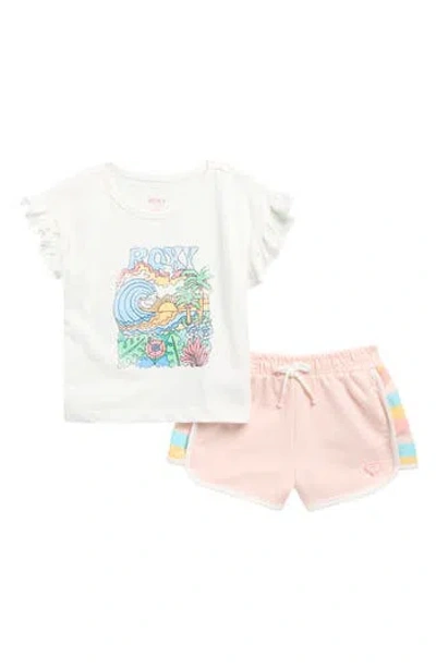 Roxy Kids'  Ruffle Sleeve Graphic T-shirt & Shorts Set In Pink Multi