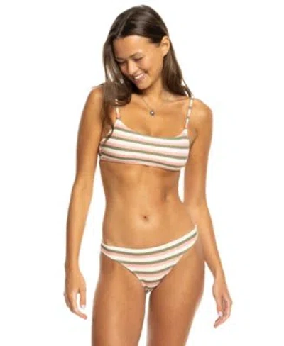 Roxy Saidia Striped Bralette Top Matching Bottom In Parchement