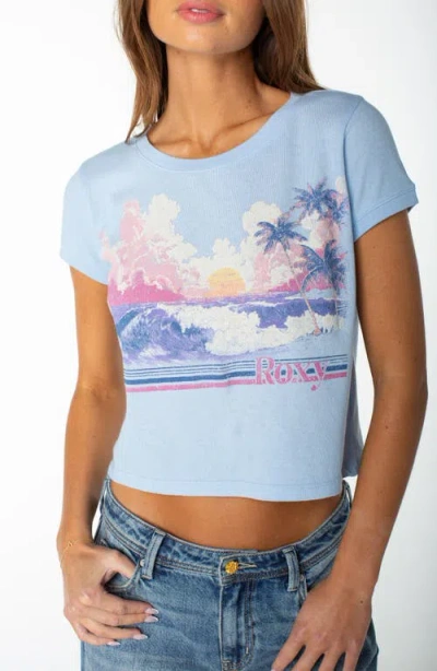 Roxy Salt Sunrise Graphic Cotton Crop T-shirt In Blue