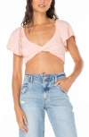 Roxy Sandy Beach Smocked Twist Reversible Crop Top In Rose Cloud Solid