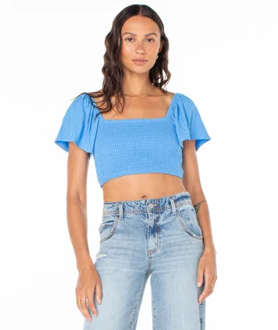 Roxy Sandy Beach Smocked Twist Reversible Crop Top In Blue | ModeSens