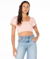 Roxy Sandy Beach Smocked Twist Reversible Crop Top In Pink
