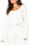 Roxy Sandy Coast Long Sleeve Crop Top In White