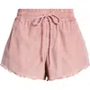 Roxy Scenic Drawstring Waist Fray Hem Cotton Twill Shorts In Mauve Orchid