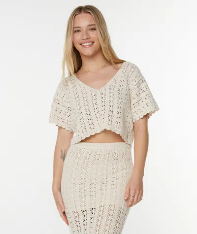 Roxy Sea Swirl Boxy Crochet Sweater In White