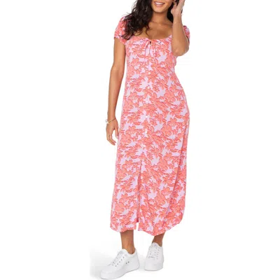 Roxy Shelley Coast Floral-print Tie-front Midi Dress In Pink