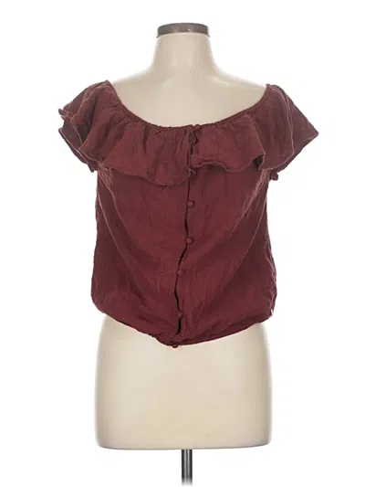 Pre-owned Roxy Short Sleeve Blouse In Brown