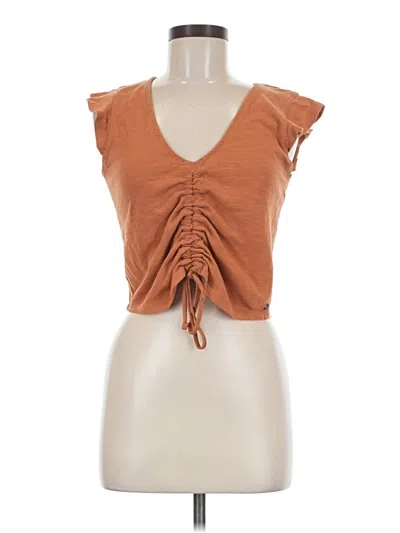 Pre-owned Roxy Short Sleeve Top Brown Plunge Neckline Tops