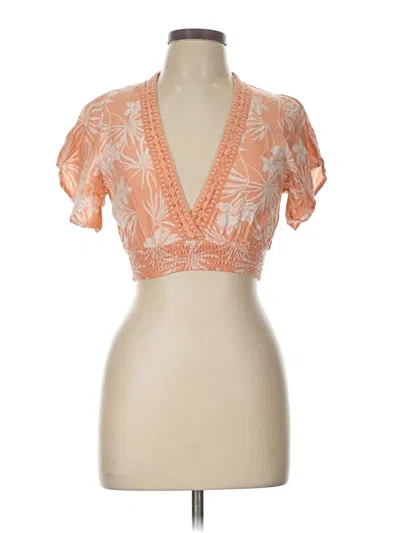 Pre-owned Roxy Short Sleeve Top Orange Plunge Neckline Tops