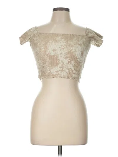 Pre-owned Roxy Short Sleeve Top Tan Strapless Neckline Tops