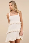 Roxy Soft Sands Cream Tiered Mini Dress In White