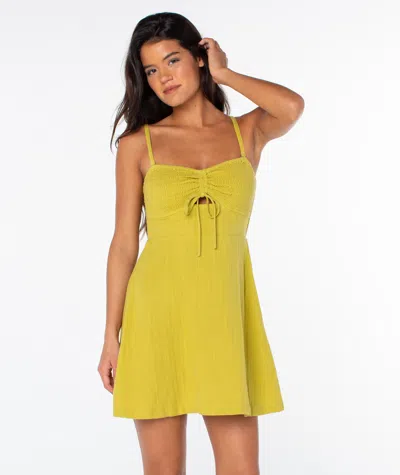Roxy Fling Smocked Keyhole Cotton Mini Sundress In Green