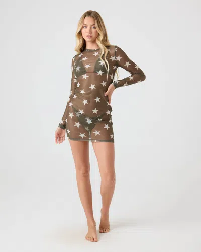 Roxy Star Daze Long Sleeve Mesh Dress In Brown