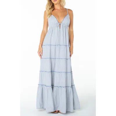 Roxy Starlight Striped Tiered Maxi Dress In Blue