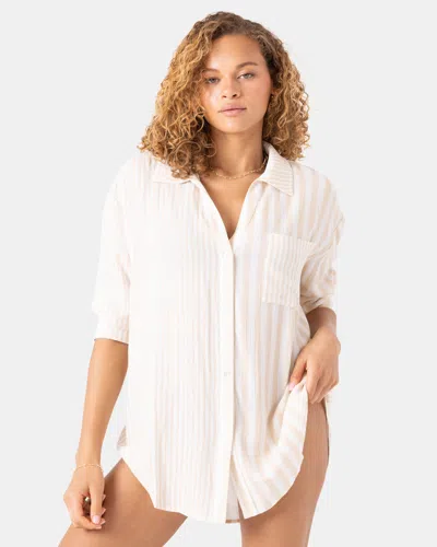 Roxy Stripe Out Cover Up Shirt In White