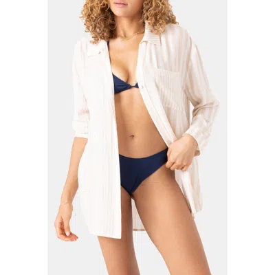 Roxy Stripe Out Oversize Cover-up Button-up Shirt In White