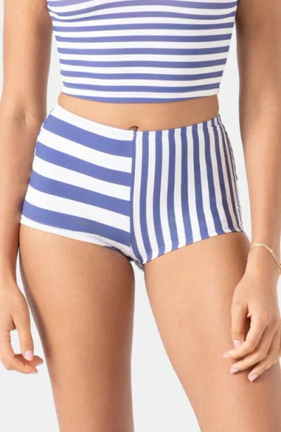 Roxy Stripe Out Short Bikini Bottoms In Blue
