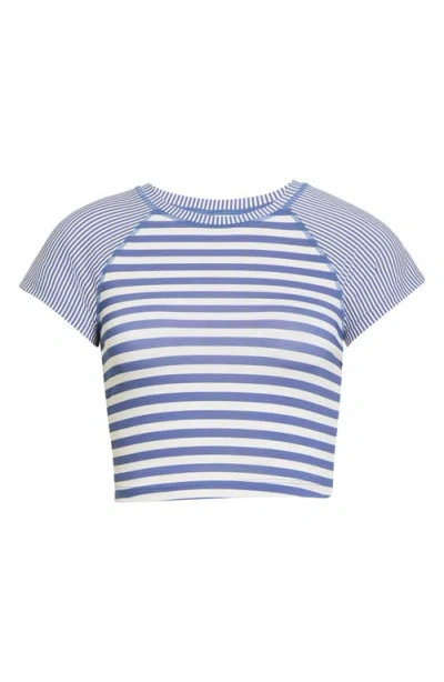 Roxy Stripe Out Short Sleeve Crop Rashguard In Blue