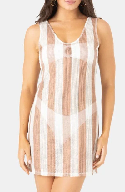 Roxy Stripe Sheer Cover-up Dress In Neutral