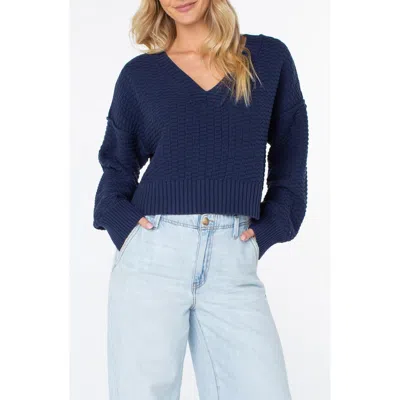 Roxy Study Hall V-neck Cotton Blend Sweater In Naval Acad