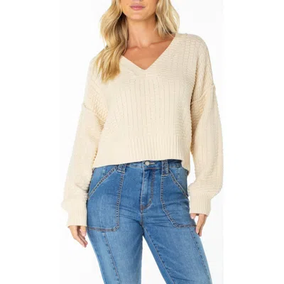 Roxy Study Hall V-neck Cotton Blend Sweater In Neutral