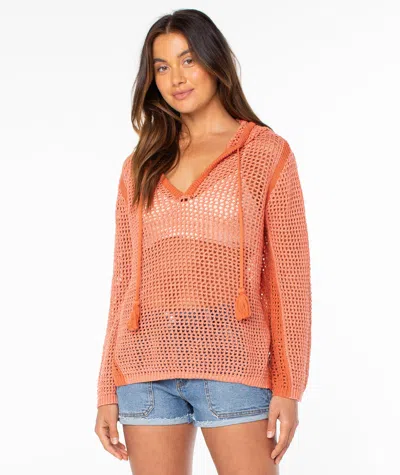 Roxy Summer Nights Open Stitch Hooded Tunic In Orange