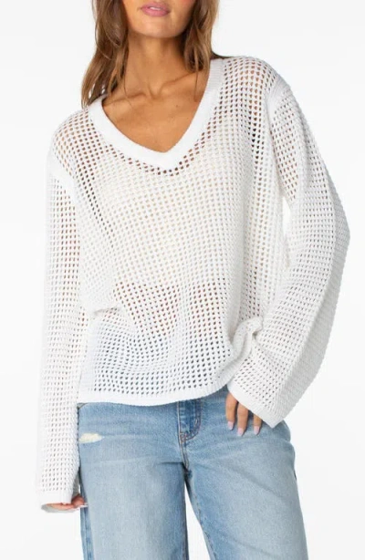 Roxy Summer Nights Open Knit V-neck Top In Gray