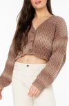 Roxy Sundaze Ombré Crop Button-up Sweater In Warm Taupe