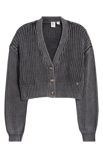 Roxy Sundaze Washed Cotton Crop Cardigan In Phantom
