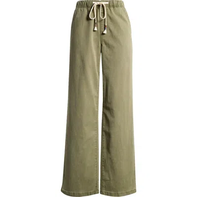 Roxy Sunset Dream Twill Wide Leg Pants In Oil Green
