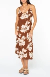Roxy Sunshine Crush Floral Halter Strap Minidress In Brown