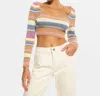 Roxy Sunshine Day Cropped Top Sweater In Camel Switchback Stripe In Multi
