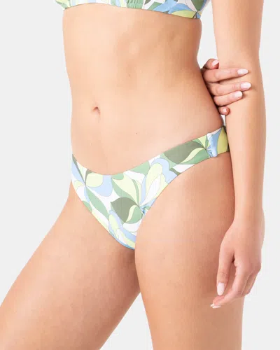 Roxy Surf Break Shirred Hipster Cheeky Bikini Bottom In Green