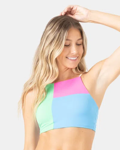 Roxy Surf City Colorblock High Neck Bikini Top In Multi