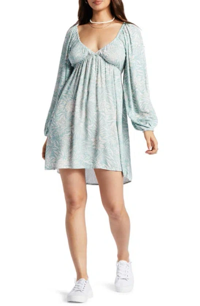 Roxy Sweetest Shores Floral Long Sleeve Babydoll Dress In Blue Surf Planao Apparel