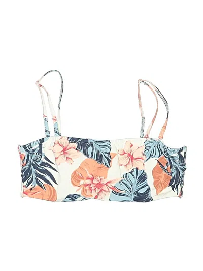 Pre-owned Roxy Swimsuit Top Ivory Tropical Pattern Tube Neckline Swimwear