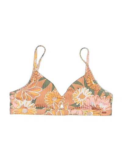Pre-owned Roxy Swimsuit Top Tan Floral Pattern Swimwear