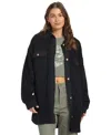 Roxy Switch Up Shacket Womensblack Sherpa Fleece Long Sleeve Overshirt Srt160 In Black
