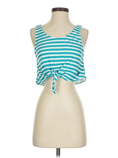 Pre-owned Roxy Tank Top Teal Stripes Pattern Crew Neck Tops In Blue