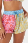 Roxy Juniors' Tapestry Patchwork No Bad Waves Board Shorts In Blue/red Multi