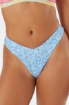 Roxy Tapestry Patchwork V Front Cheeky Bikini Bottom In Blue