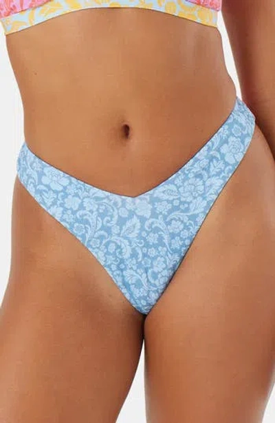 Roxy Tapestry Patchwork V-cut Cheeky Bikini Bottoms In Blue