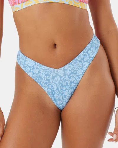 Roxy Tapestry Patchwork V Front Cheeky Bikini Bottom In Blue