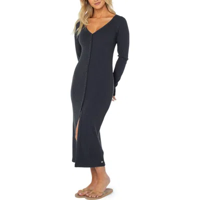 Roxy Terrace Long Sleeve Cotton Blend Rib Dress In Phantom