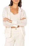 Roxy Thea Open Stitch Cotton Hoodie Cardigan In Parchment