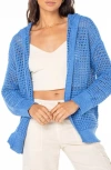 Roxy Thea Open Stitch Cotton Hoodie Cardigan In Riviera Solid